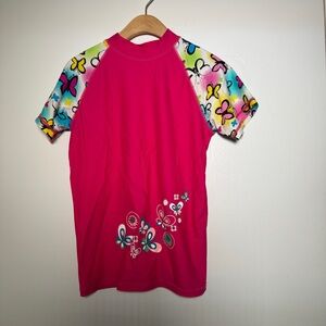 Girls' Hot Pink Butterfly Rash Guard Swim Top 14